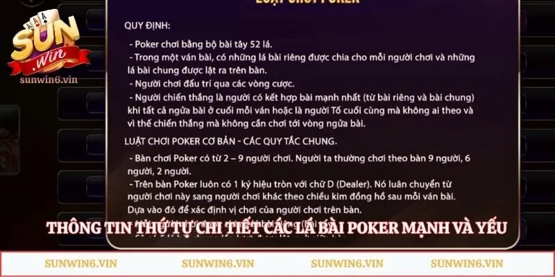 Thông tin thứ tự chi tiết các lá bài Poker mạnh và yếu