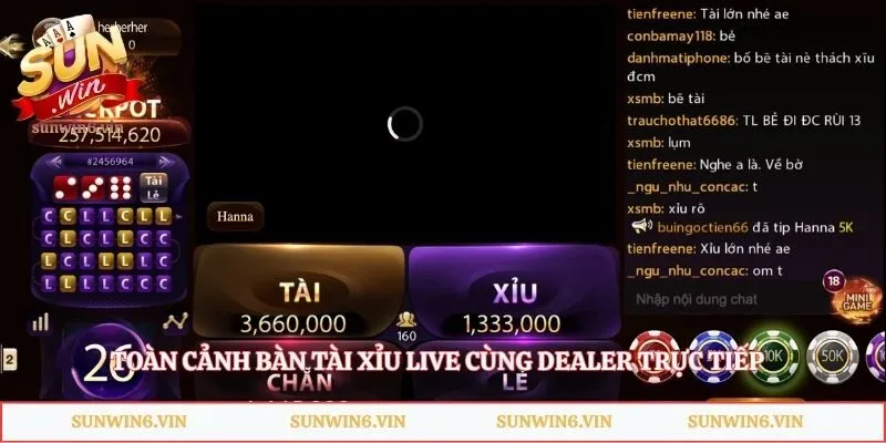 Tài Xỉu Live Sunwin - Bật Mí Mẹo Săn Tiền Thưởng Đỉnh Cao 1 Toàn cảnh bàn Tài xỉu Live cùng dealer trực tiếp